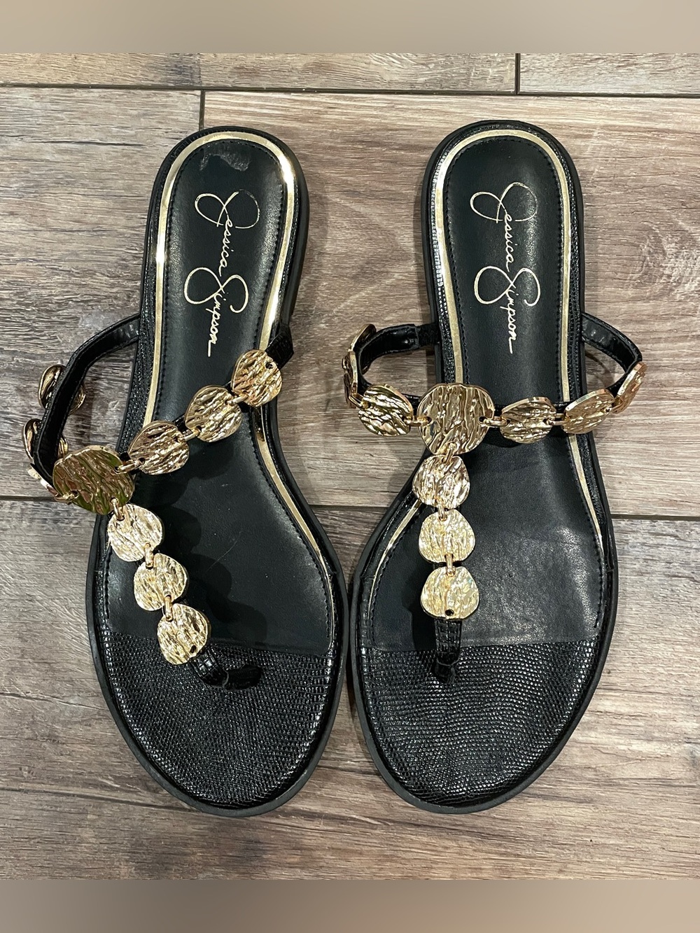 Jessica Simpson Metallic Gold Coin Sandals